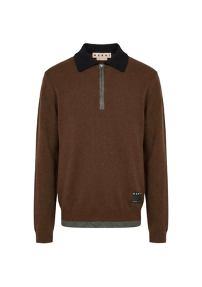 Marni brown cashmere polo jumper with layered effect