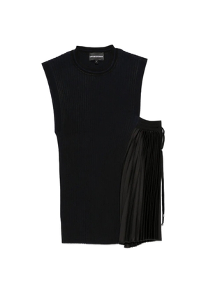 Emporio Armani ribbed-knit pleated-panel top - Black