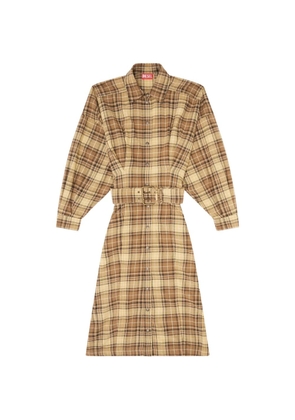 Diesel midi dress in check flannel with wide belt - Brown