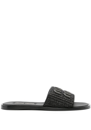 Miu Miu logo-patch woven slides - Black