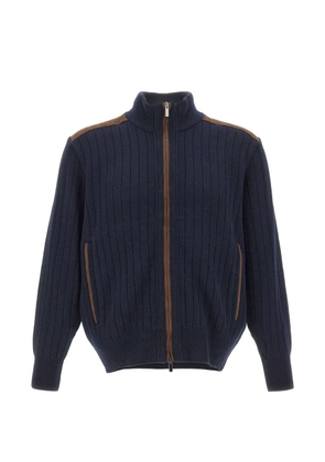 Paul & Shark ribbed-knit suede-panel cardigan - Blue