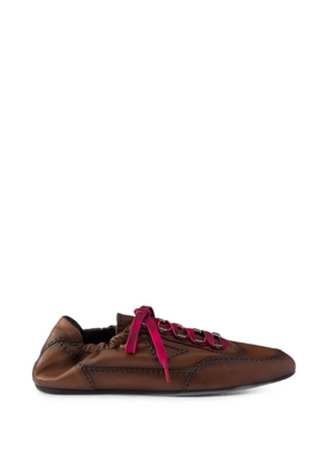 Prada Collapse antiqued nappa-leather sneakers with hooks - Brown