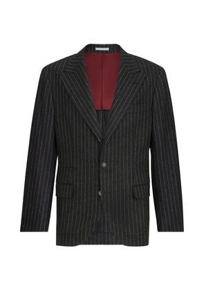 Brunello Cucinelli virgin wool and cashmere chalk stripe flannel deconstructed blazer with large peak lapels and metal buttons - Grey