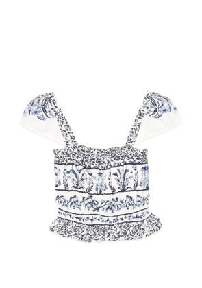 FARM Rio floral-print gathered blouse - White