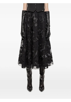 NISSA floral-embroidered A-line midi skirt - Black