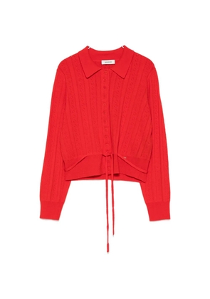 SANDRO Lotus pointelle-knit tie-waist cardigan - Red