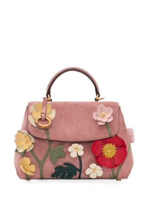 Oscar de la Renta mini Poppy floral-appliqué suede tote bag - Pink