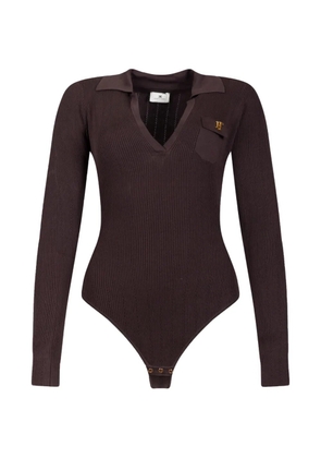 Elisabetta Franchi knit bodysuit with openwork embroideries - Brown