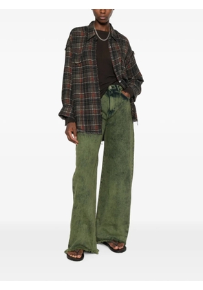 R13 plaid-check distressed-effect reversible cotton shirt - Brown