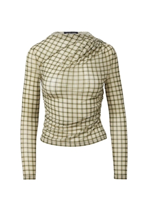 Veronica Beard Nuvina check-print ruched top - Green