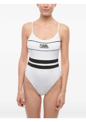 Karl Lagerfeld logo-print striped swimsuit - White