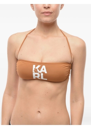 Karl Lagerfeld logo-print bandeau bikini top - Brown