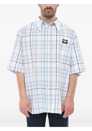 Willy Chavarria logo-patch checked shirt - Blue