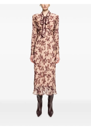 NISSA silk and viscose floral midi dress - Neutrals