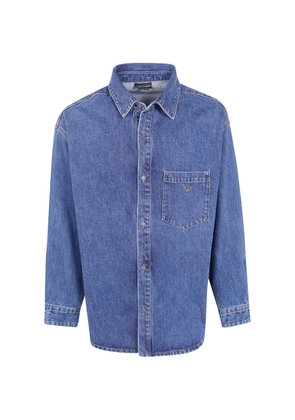 Emporio Armani cotton denim shirt with a chest pocket and metallic buttons - Blue