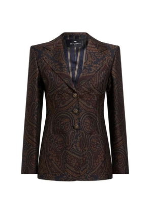 ETRO single-breasted wool-blend jacquard jacket with Paisley motif - Blue