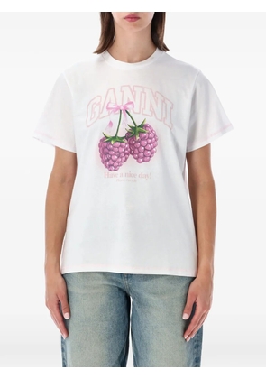 GANNI baby-fit T-shirt with raspberry - White