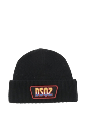 DSQUARED2 logo-patch ribbed beanie hat - Black