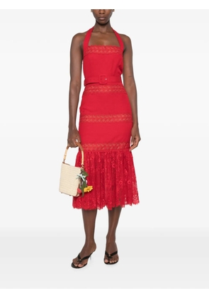 Self-Portrait lace-panelled belted midi dress - Red