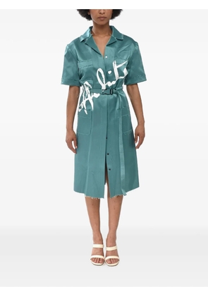 Off-White logo-print raw-cut midi dress - Green