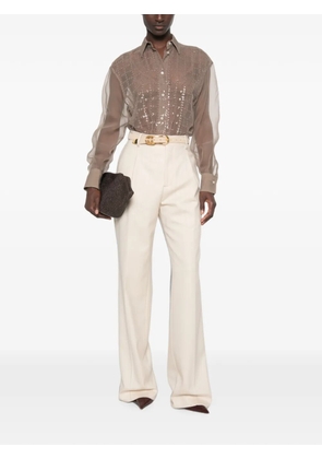 Brunello Cucinelli sequin-embellished semi-sheer shirt - Brown