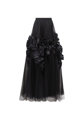Gemy Maalouf floral-appliqué tulle midi skirt - Black