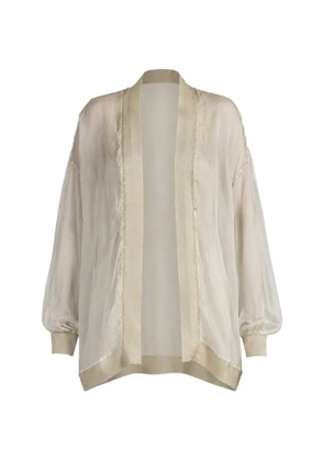 Avant Toi sheer-panelled frayed cardigan - Neutrals