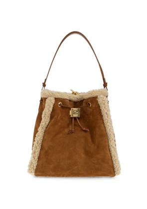 Balmain shearling-trim leather backpack - Brown