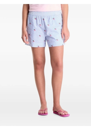 MC2 Saint Barth Meave strawberry-embroidered seersucker shorts - Blue