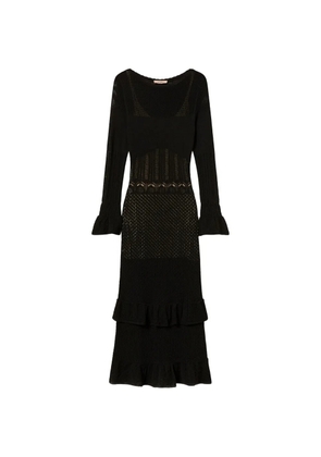 TWINSET long wool blend knit dress with ruffles - Black
