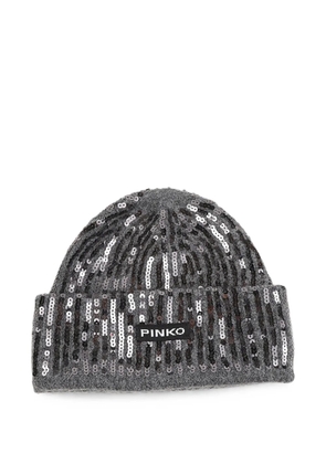 PINKO sequin-embellished ribbed-knit beanie hat - Grey