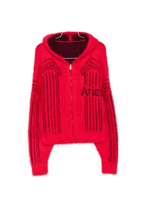Aries column-print zip-fastening hoodie - Red