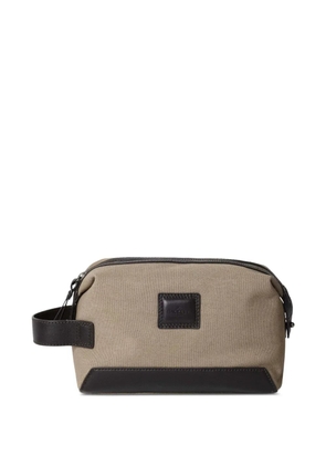 Hackett London Wells leather-trimmed canvas wash bag - Green