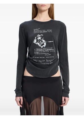Ann Demeulemeester graphic-print ruched long-sleeved T-shirt - Grey