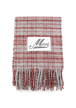 Marni red checked wool-mohair scarf