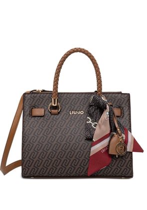 LIU JO monogram-pattern scarf-detail tote bag - Brown