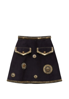 Versace embroidered suede mini skirt - Black