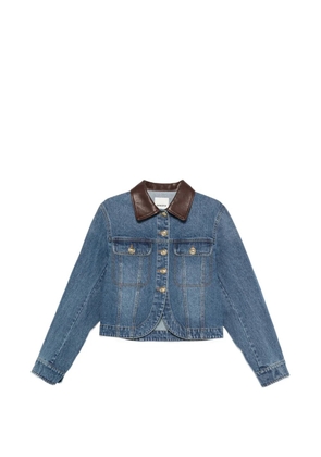 SANDRO leather-collar button-up denim jacket - Blue