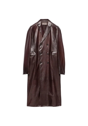 Prada double-breasted nappa leather coat - Brown
