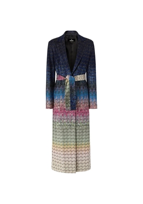 Missoni zigzag-knit belted coat - Blue