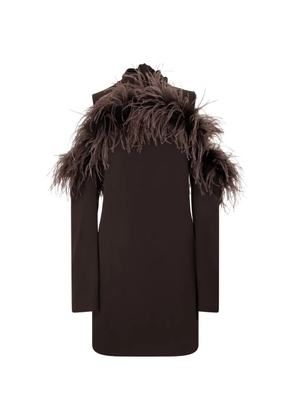 P.A.R.O.S.H. feather-trim cold-shoulder dress - Brown