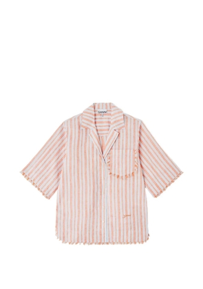 GANNI striped frayed-edge shirt - Blue
