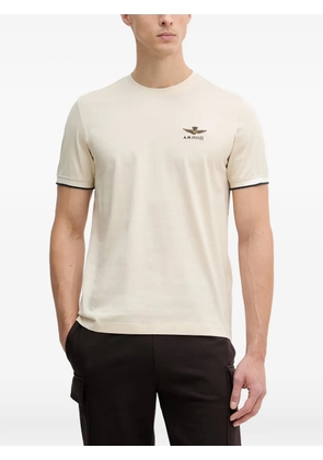 Aeronautica Militare logo-embroidered tipped-trim T-shirt - Neutrals
