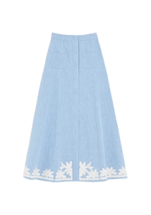 Valentino Garavani embroidered denim midi skirt - Blue