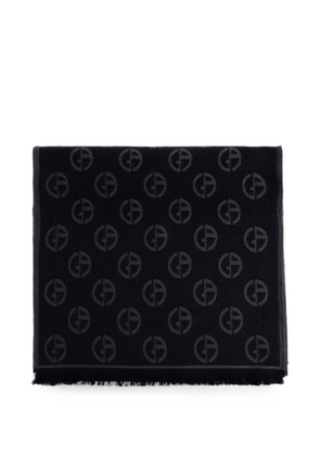 Giorgio Armani monogram fringed scarf - Blue