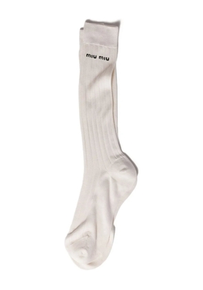 Miu Miu ribbed embroidered-logo socks - White