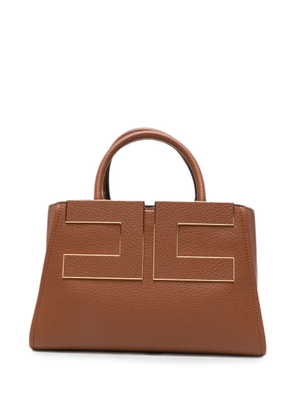 Elisabetta Franchi logo-plaque grained tote bag - Brown