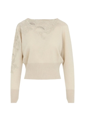 Ermanno Scervino lace-embellished cashmere sweater - Neutrals