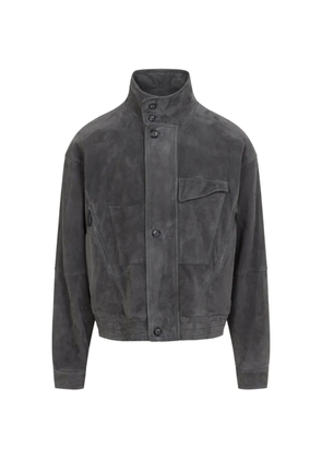 Giorgio Armani suede-finish button-up leather jacket - Grey