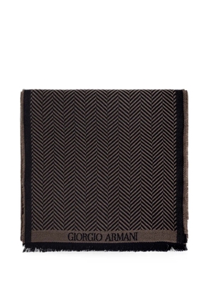 Giorgio Armani herringbone-pattern wool scarf - Brown